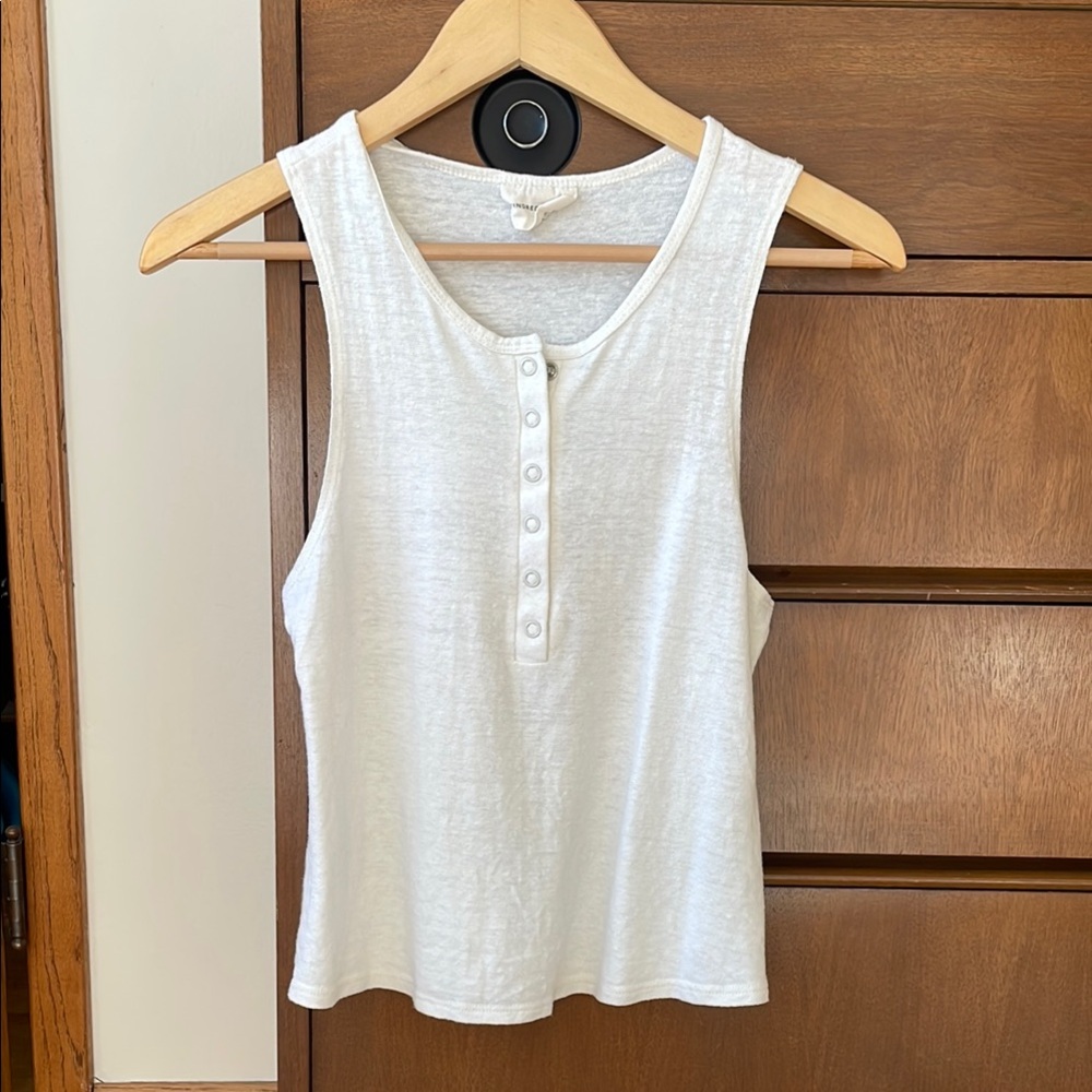 White Sleeveless Button-Front Henley Top